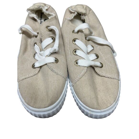 Tommy Bahama Womens Beige Canvas Sneakers Size 7.5 With White Laces & Rubber Sol - Picture 5 of 5